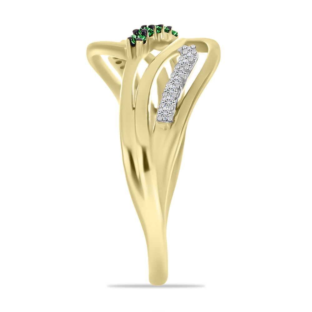 Pozlacené Stříbro 925/1000 - Prsten se Zeleným Diamantem a Bílým Diamantem - Karátové číslo: 0.24. přibližná hmotnost: 3.19 gramů