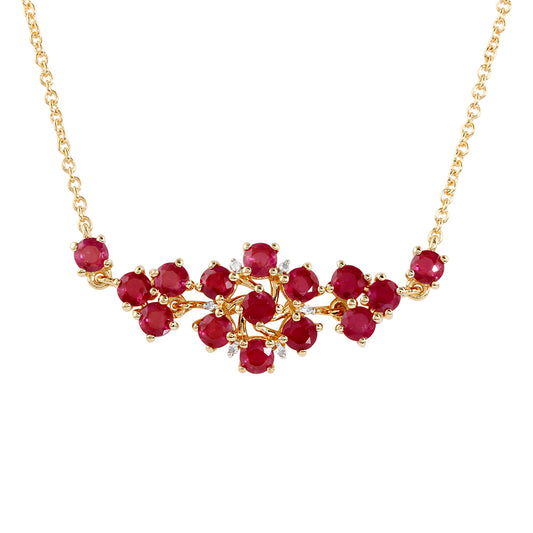 Pozlacené Stříbro 925/1000 - Náhrdelník s Thajským Rubínem a Bílým Topazem - Karátové číslo: 4.39. přibližná hmotnost: 5.78 gramů