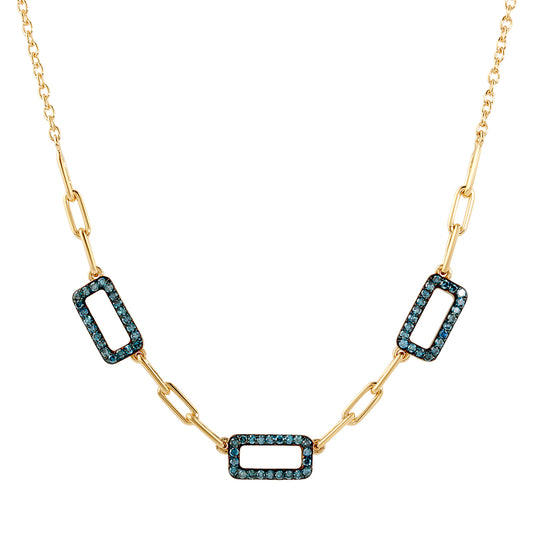 Pozlacené Stříbro 925/1000 - Náhrdelník s Modrým Diamantem - Karátové číslo: 0.4. přibližná hmotnost: 3.9 gramů