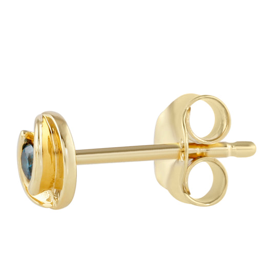 Pozlacené Stříbro 925/1000 - Náušnice s Modrým Diamantem - Karátové číslo: 0.07. přibližná hmotnost: 0.8 gramů