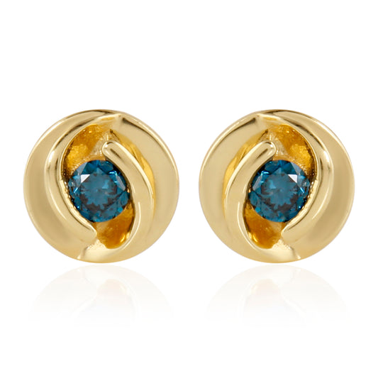 Pozlacené Stříbro 925/1000 - Náušnice s Modrým Diamantem - Karátové číslo: 0.07. přibližná hmotnost: 0.8 gramů