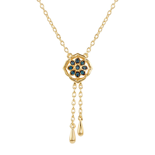 Pozlacené Stříbro 925/1000 - Náhrdelník s Modrým Diamantem - Karátové číslo: 0.08. přibližná hmotnost: 3.62 gramů