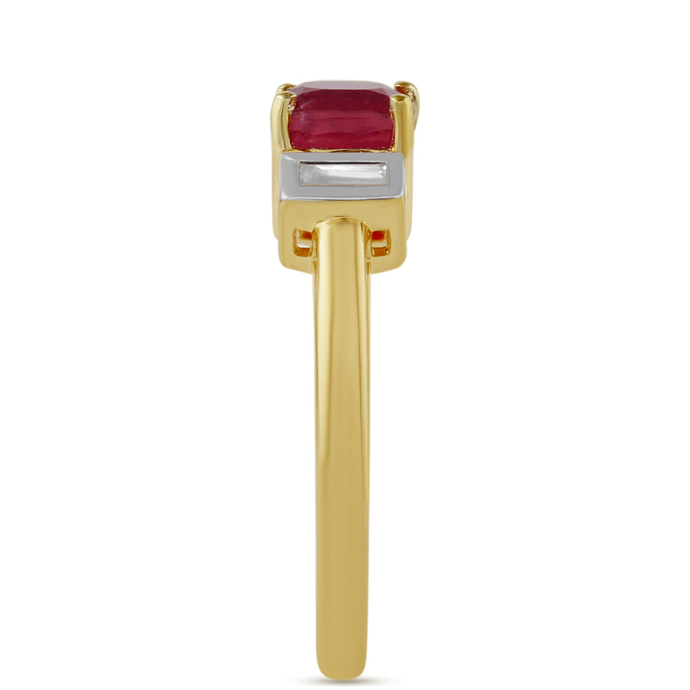 Pozlacené Stříbro 925/1000 - Prsten s Thajským Rubínem a Bílým Topazem - Karátové číslo: 1.91. přibližná hmotnost: 3.11 gramů 3 