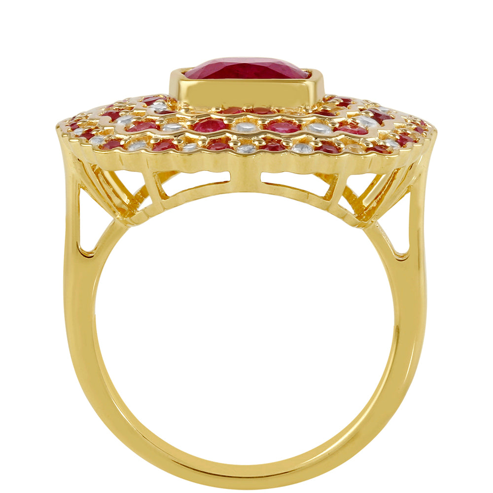 Pozlacené Stříbro 925/1000 - Prsten s Thajským Rubínem a Bílým Topazem - Karátové číslo: 6.36. přibližná hmotnost: 7.51 gramů 4 