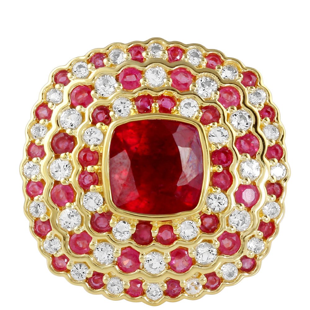 Pozlacené Stříbro 925/1000 - Prsten s Thajským Rubínem a Bílým Topazem - Karátové číslo: 6.36. přibližná hmotnost: 7.51 gramů 1 