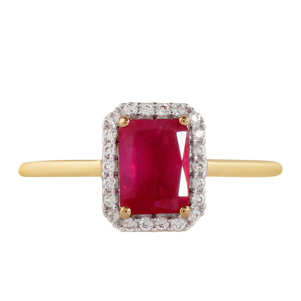 Pozlacené Stříbro 925/1000 - Prsten s Thajským Rubínem a Bílým Topazem - Karátové číslo: 1.69. přibližná hmotnost: 1.62 gramů 1 