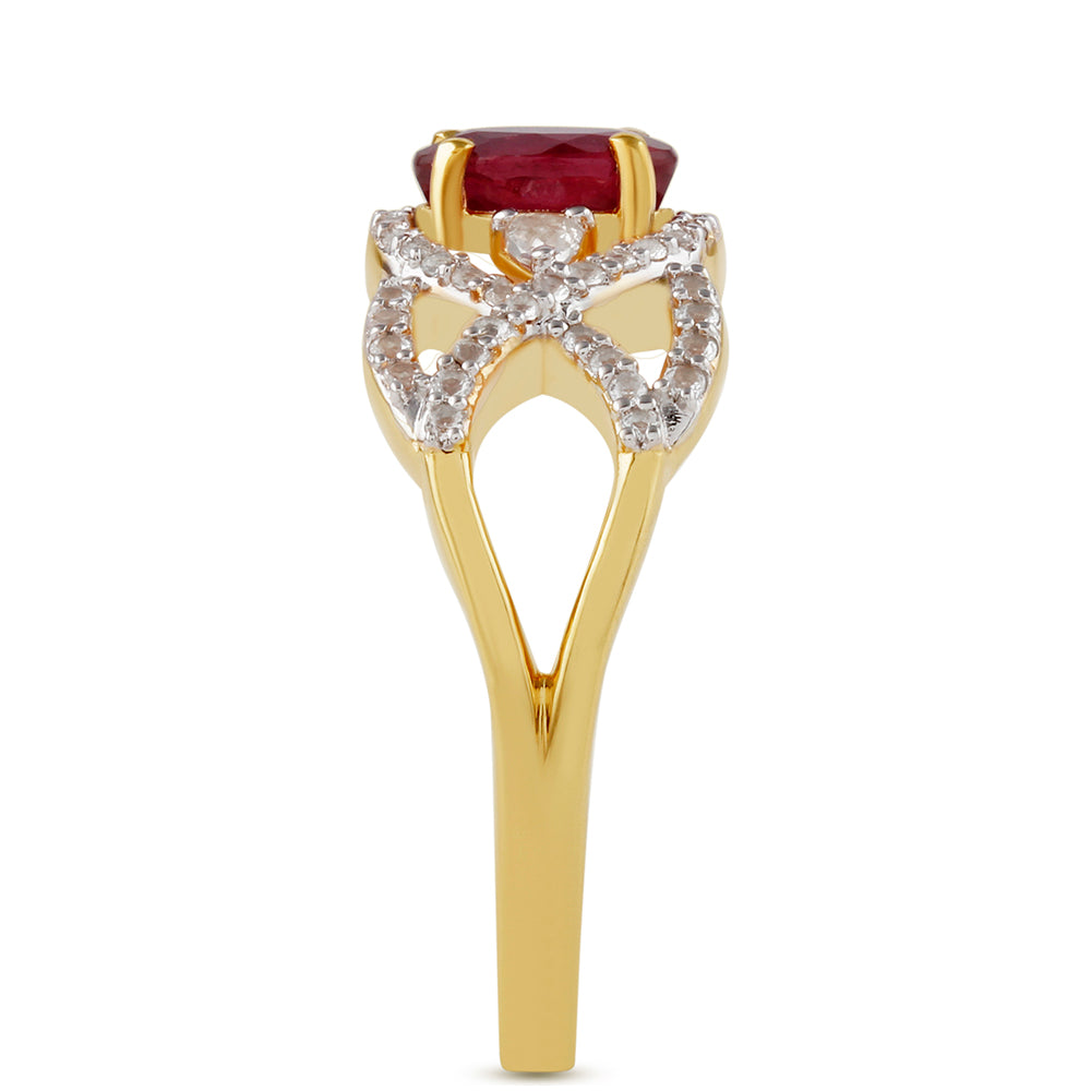 Pozlacené Stříbro 925/1000 - Prsten s Thajským Rubínem a Bílým Topazem - Karátové číslo: 3.11. přibližná hmotnost: 4.03 gramů