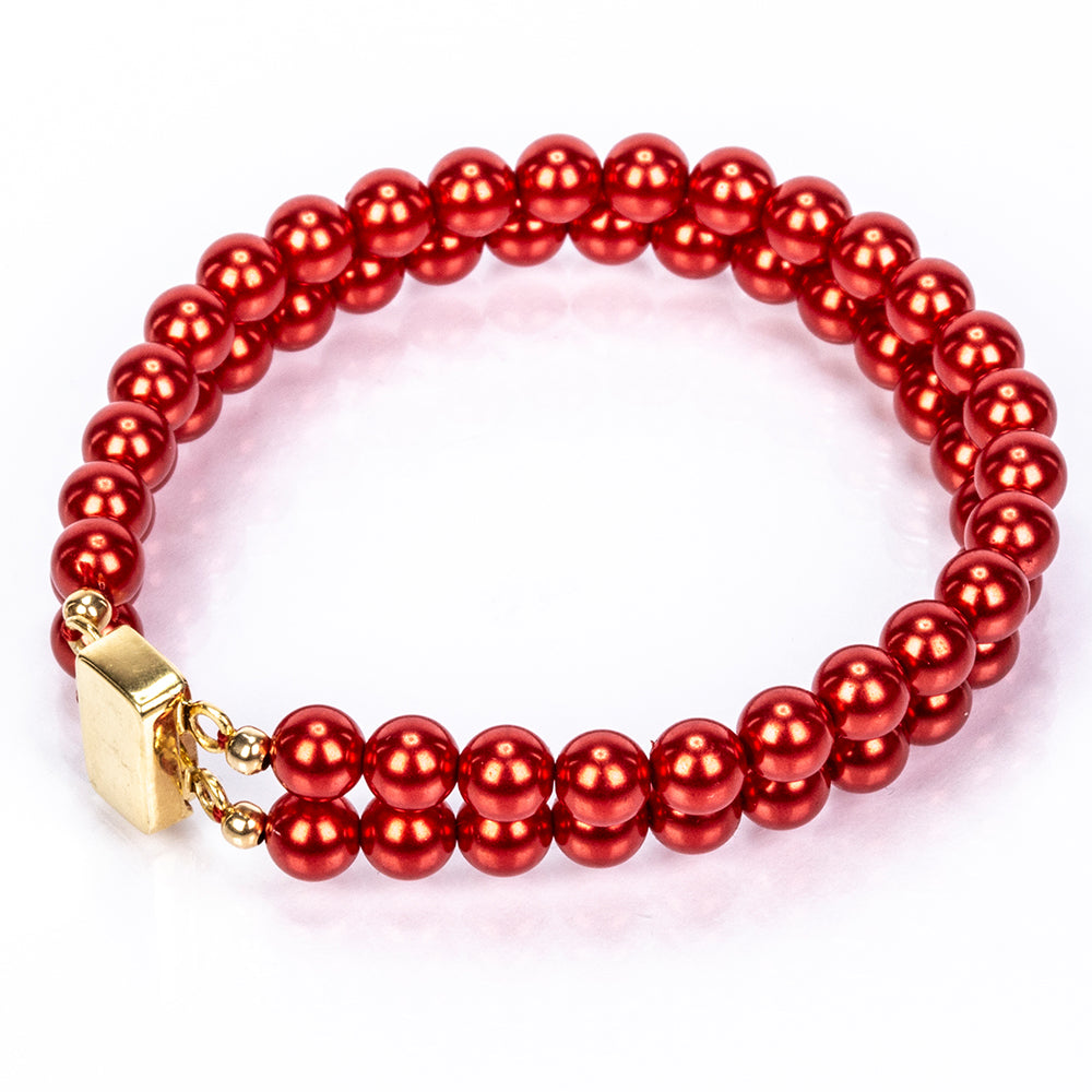 Pozlacený Stříbrný Náramek s Červená sladkovodní Perlou 4 