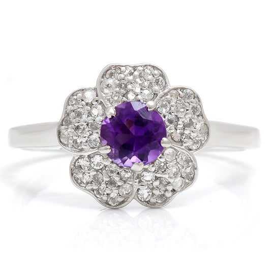 Stříbro 925/1000 - Prsten s Marockým Ametystem a Bílým Topazem - Karátové číslo: 0.64. přibližná hmotnost: 2.67 gramů