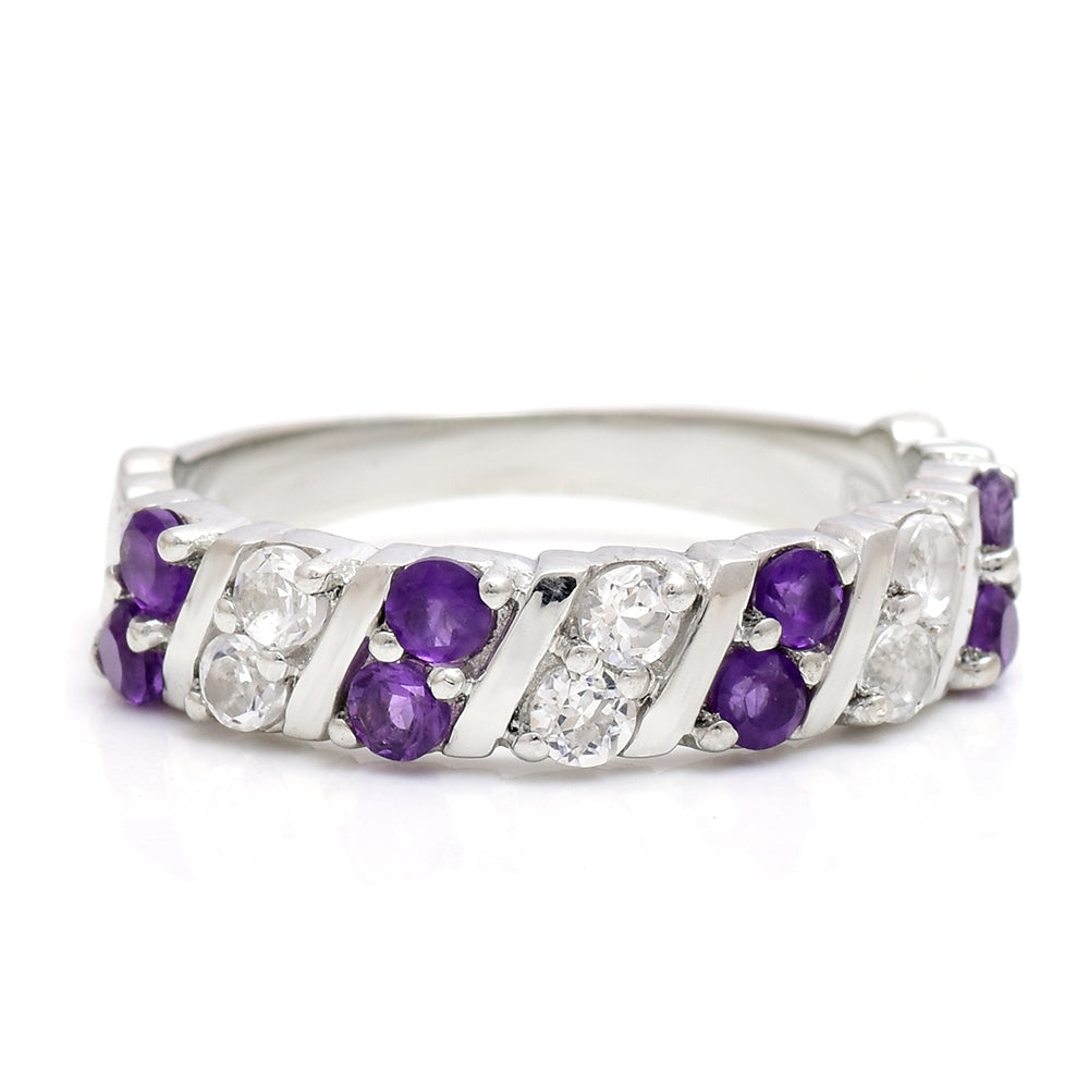 Stříbro 925/1000 - Prsten s Marockým Ametystem a Bílým Topazem - Karátové číslo: 1. přibližná hmotnost: 3.83 gramů 1 