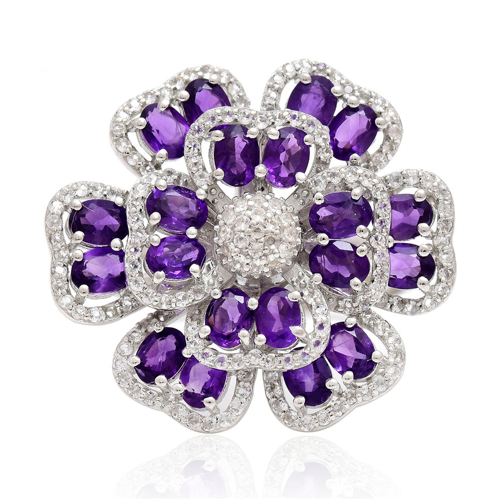 Stříbro 925/1000 - Prsten s Marockým Ametystem a Bílým Topazem - Karátové číslo: 2.52. přibližná hmotnost: 7.89 gramů 1 