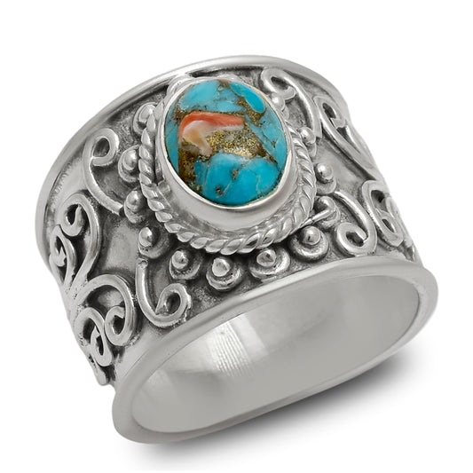 Stříbro 925/1000 - Prsten s Ústřicovým Tyrkysem - Karátové číslo: 2. přibližná hmotnost: 8 gramů