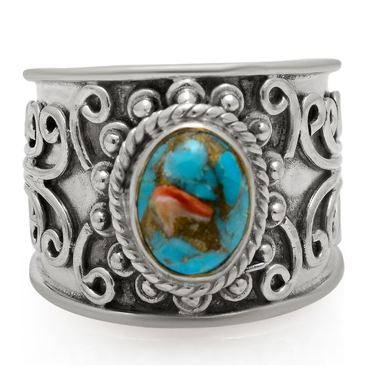 Stříbro 925/1000 - Prsten s Ústřicovým Tyrkysem - Karátové číslo: 2. přibližná hmotnost: 8 gramů