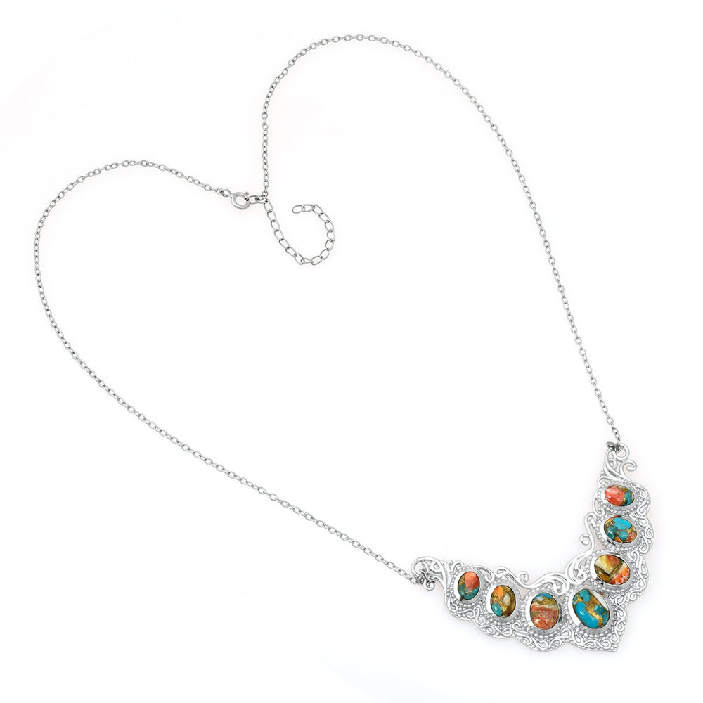 Stříbro 925/1000 - Náhrdelník s Ústřicovým Tyrkysem - Karátové číslo: 10.94. přibližná hmotnost: 15.5 gramů 1 