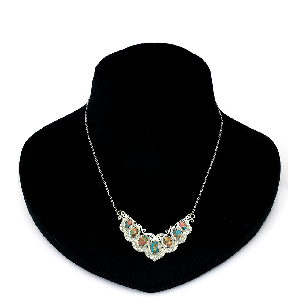 Stříbro 925/1000 - Náhrdelník s Ústřicovým Tyrkysem - Karátové číslo: 10.94. přibližná hmotnost: 15.5 gramů