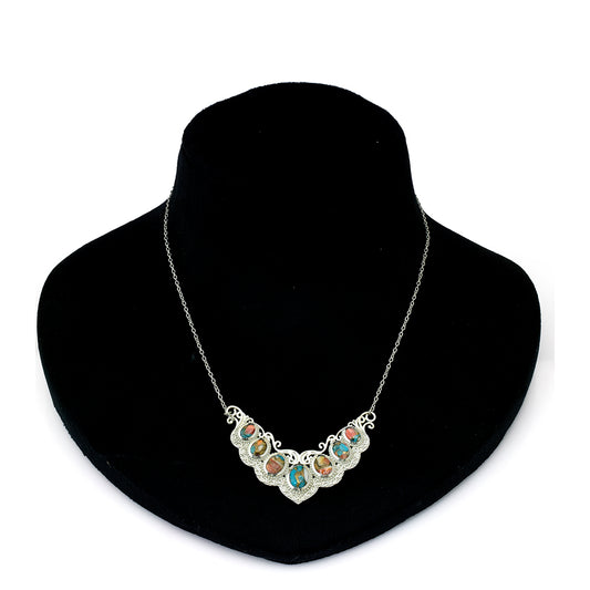 Stříbro 925/1000 - Náhrdelník s Ústřicovým Tyrkysem - Karátové číslo: 10.94. přibližná hmotnost: 15.5 gramů