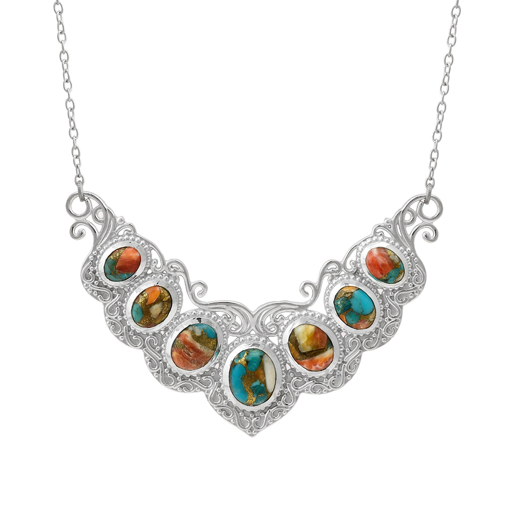 Stříbro 925/1000 - Náhrdelník s Ústřicovým Tyrkysem - Karátové číslo: 10.94. přibližná hmotnost: 15.5 gramů