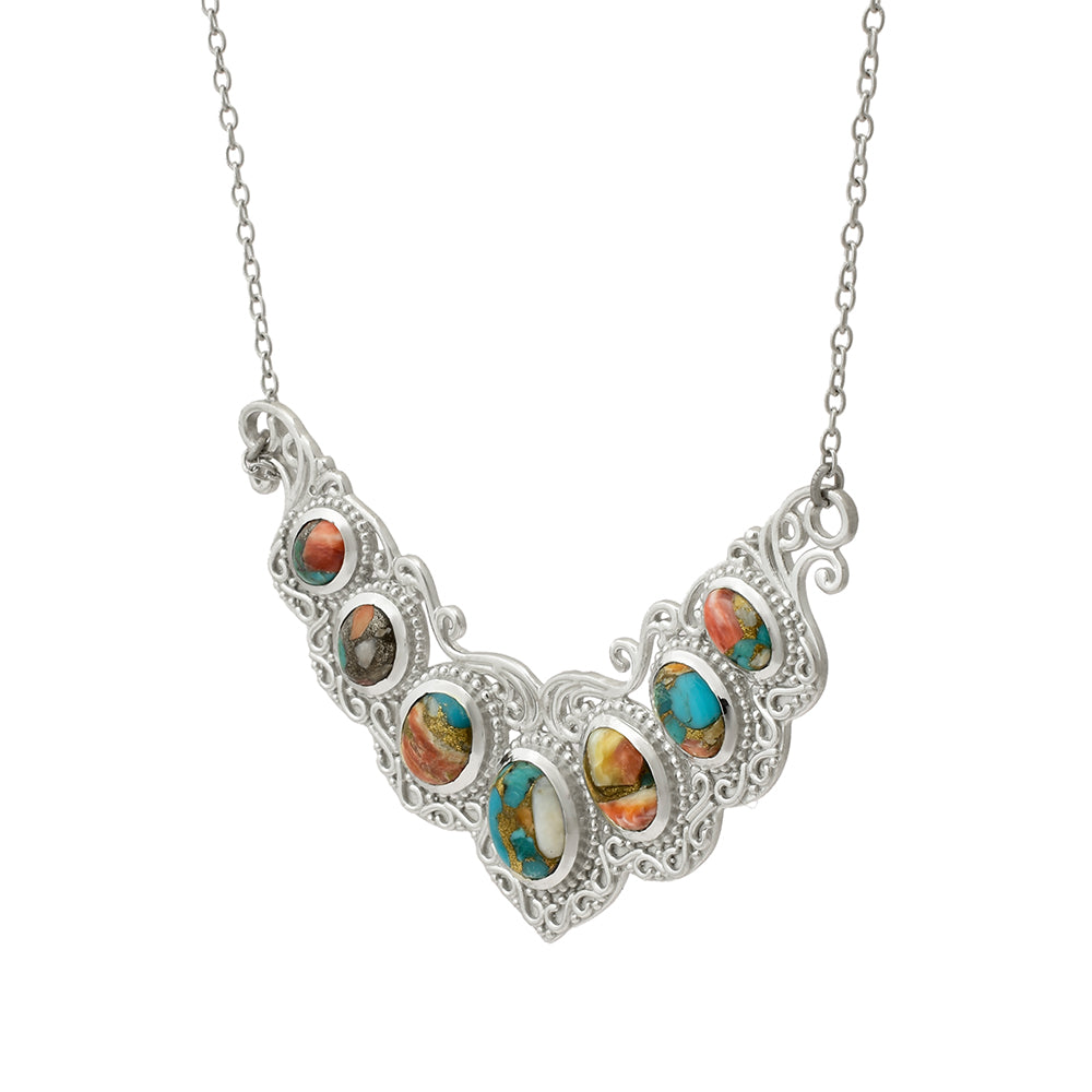 Stříbro 925/1000 - Náhrdelník s Ústřicovým Tyrkysem - Karátové číslo: 10.94. přibližná hmotnost: 15.5 gramů