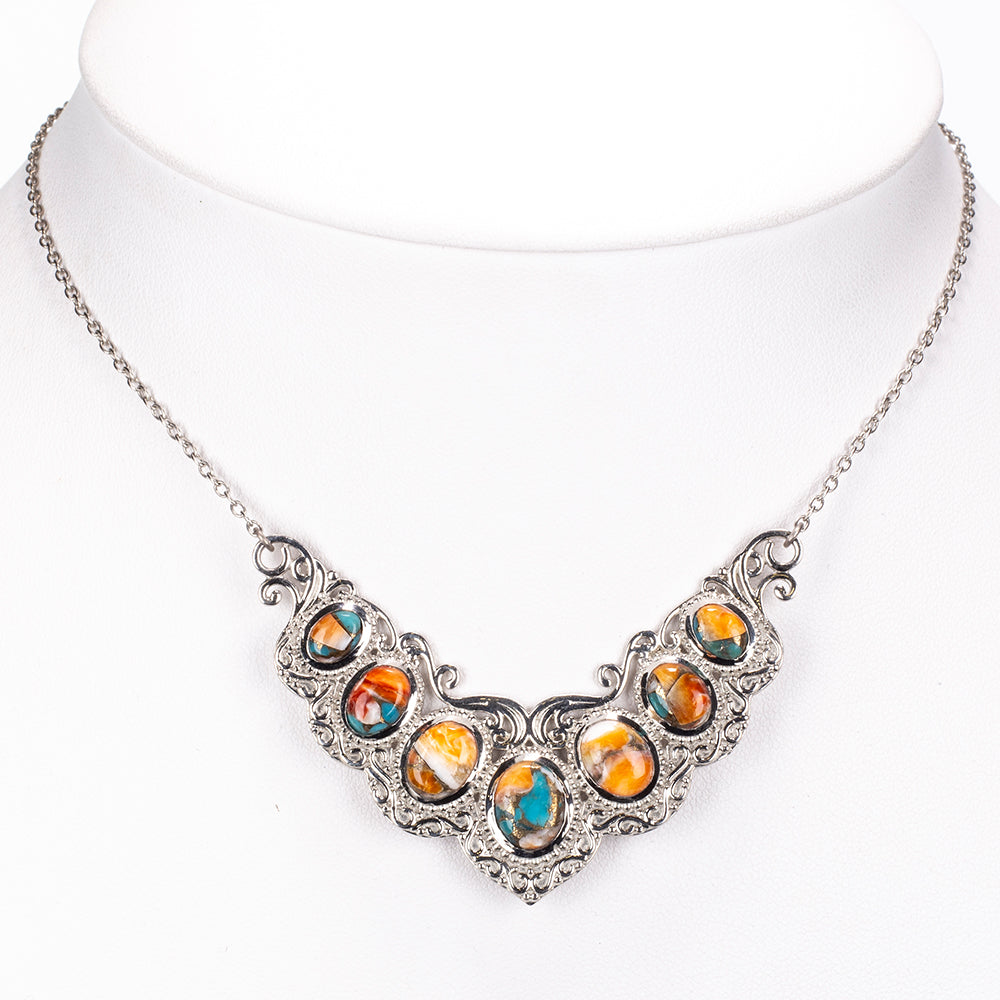 Stříbro 925/1000 - Náhrdelník s Ústřicovým Tyrkysem - Karátové číslo: 10.94. přibližná hmotnost: 15.5 gramů 5 