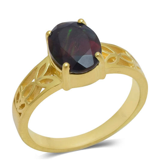 Pozlacené Stříbro 925/1000 - Prsten s Etiopským Opálem z Lega Dembi - Karátové číslo: 1. přibližná hmotnost: 3.5 gramů