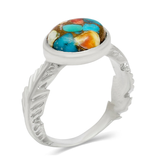 Stříbro 925/1000 - Prsten s Ústřicovým Tyrkysem - Karátové číslo: 3.21. přibližná hmotnost: 4.63 gramů