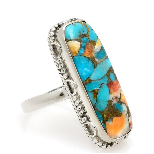 Stříbro 925/1000 - Prsten s Ústřicovým Tyrkysem - Karátové číslo: 14.5. přibližná hmotnost: 8.75 gramů