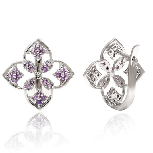 Stříbro 925/1000 - Náušnice s Brazilským Ametystem - Karátové číslo: 0.66. přibližná hmotnost: 4.13 gramů