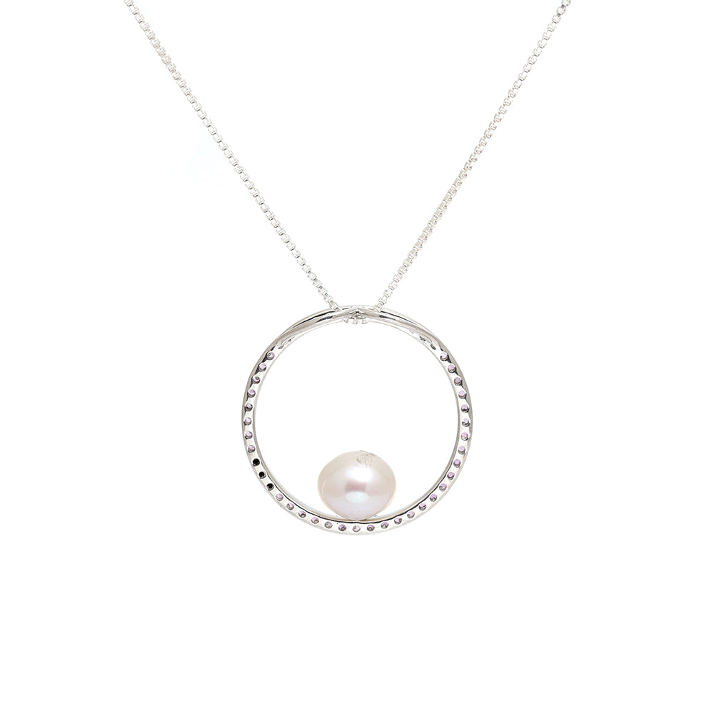 Stříbro 925/1000 - Přívěsek s Brazilským Ametystem a Bílou Sladkovodní Perlou - Karátové číslo: 4. přibližná hmotnost: 3.64 gramů