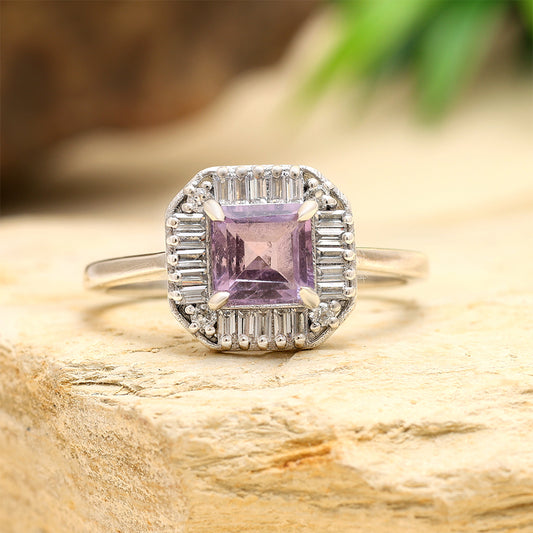 Stříbro 925/1000 - Prsten s Brazilským Ametystem a Bílým Topazem - Karátové číslo: 1.25. přibližná hmotnost: 2.7 gramů