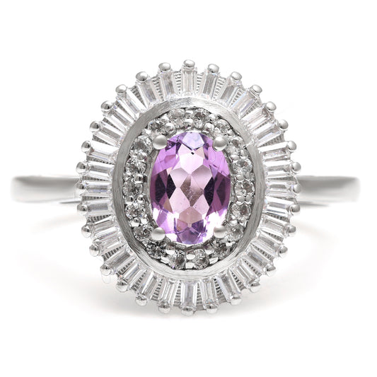 Stříbro 925/1000 - Prsten s Brazilským Ametystem a Bílým Topazem - Karátové číslo: 1.31. přibližná hmotnost: 3.57 gramů