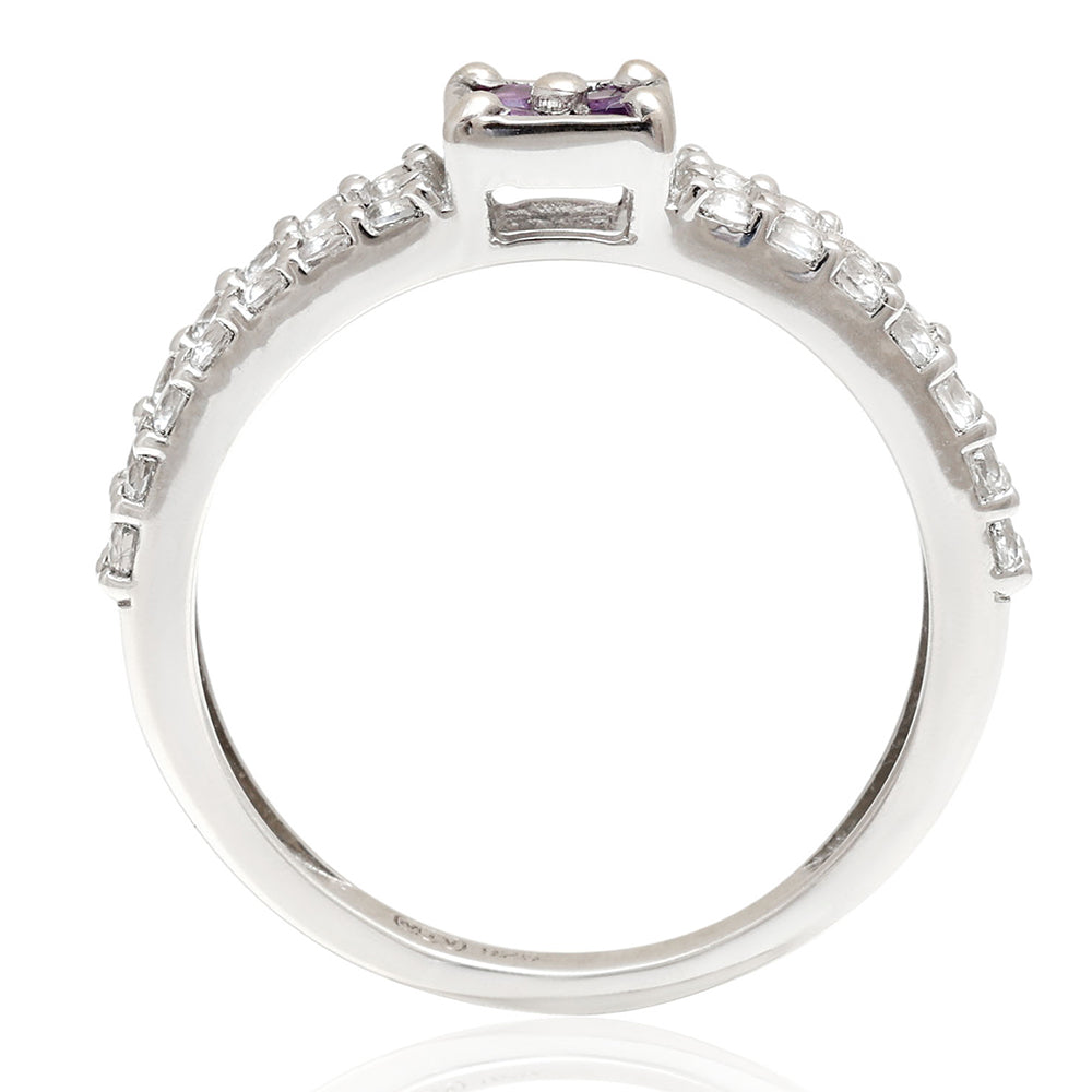 Stříbro 925/1000 - Prsten s Brazilským Ametystem a Bílým Topazem - Karátové číslo: 0.93. přibližná hmotnost: 2.79 gramů