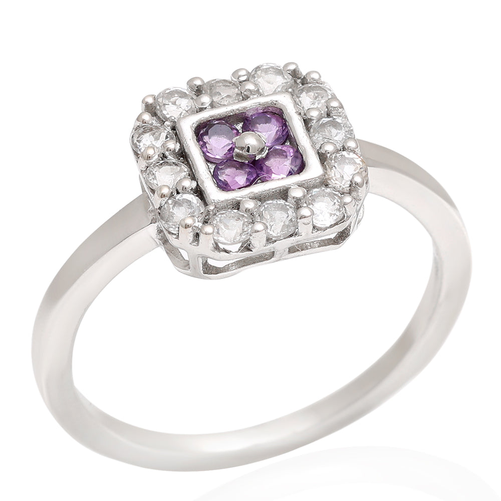 Stříbro 925/1000 - Prsten s Brazilským Ametystem a Bílým Topazem - Karátové číslo: 3.01. přibližná hmotnost: 2.21 gramů 5 