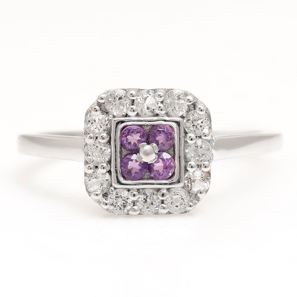 Stříbro 925/1000 - Prsten s Brazilským Ametystem a Bílým Topazem - Karátové číslo: 3.01. přibližná hmotnost: 2.21 gramů 1 