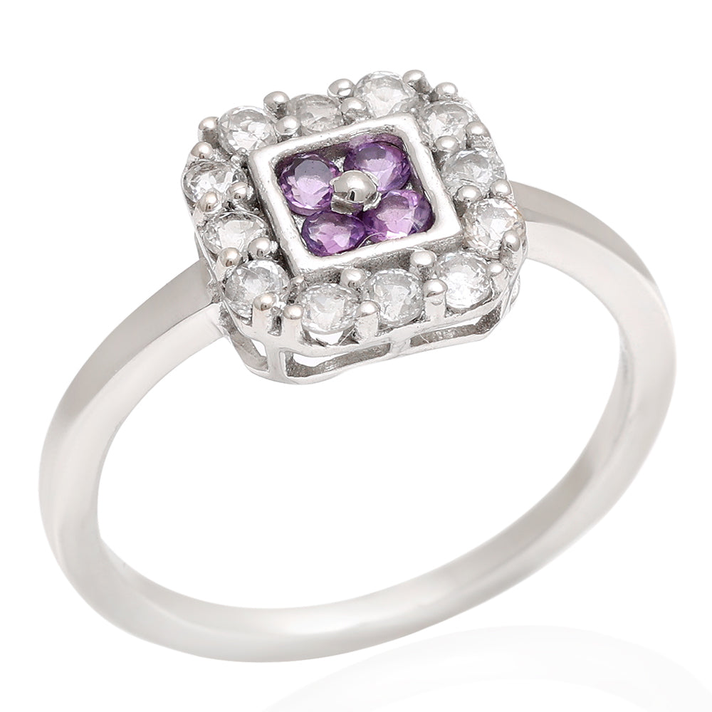 Stříbro 925/1000 - Prsten s Brazilským Ametystem a Bílým Topazem - Karátové číslo: 3.01. přibližná hmotnost: 2.21 gramů 3 