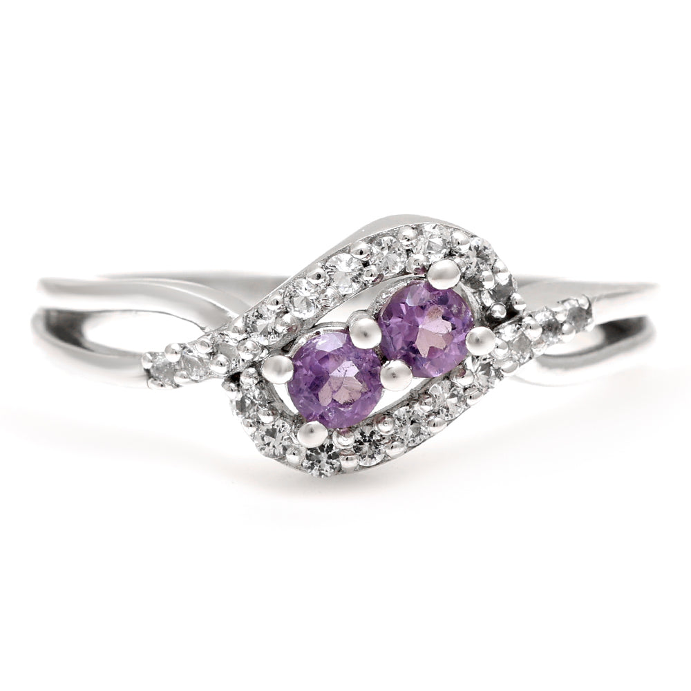 Stříbro 925/1000 - Prsten s Brazilským Ametystem a Bílým Topazem - Karátové číslo: 0.62. přibližná hmotnost: 2.5 gramů 6 