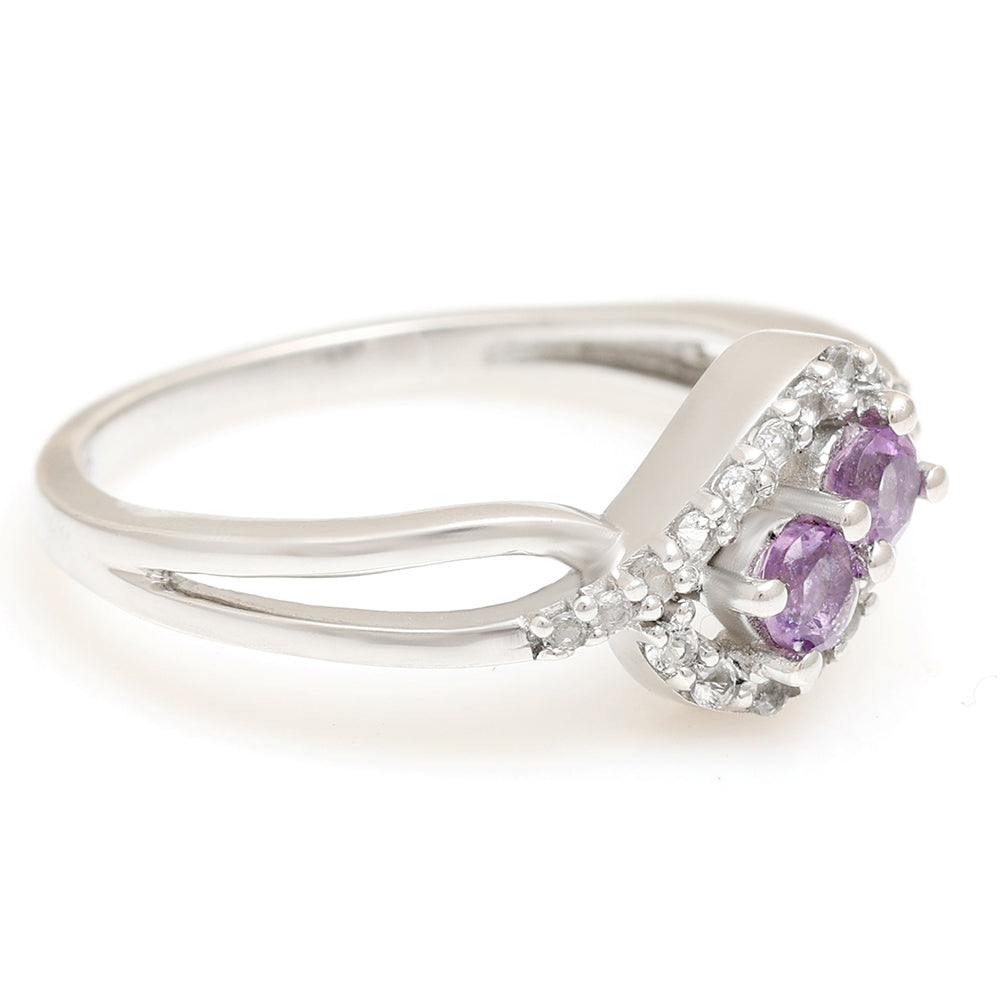 Stříbro 925/1000 - Prsten s Brazilským Ametystem a Bílým Topazem - Karátové číslo: 0.62. přibližná hmotnost: 2.5 gramů 8 