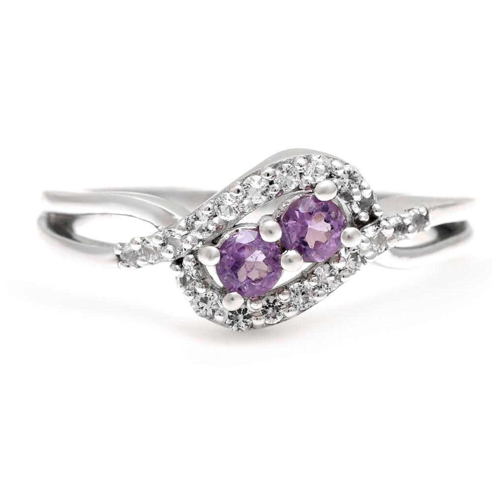 Stříbro 925/1000 - Prsten s Brazilským Ametystem a Bílým Topazem - Karátové číslo: 0.62. přibližná hmotnost: 2.5 gramů 1 