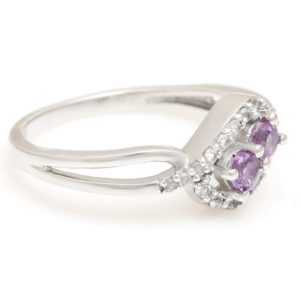 Stříbro 925/1000 - Prsten s Brazilským Ametystem a Bílým Topazem - Karátové číslo: 0.62. přibližná hmotnost: 2.5 gramů 3 