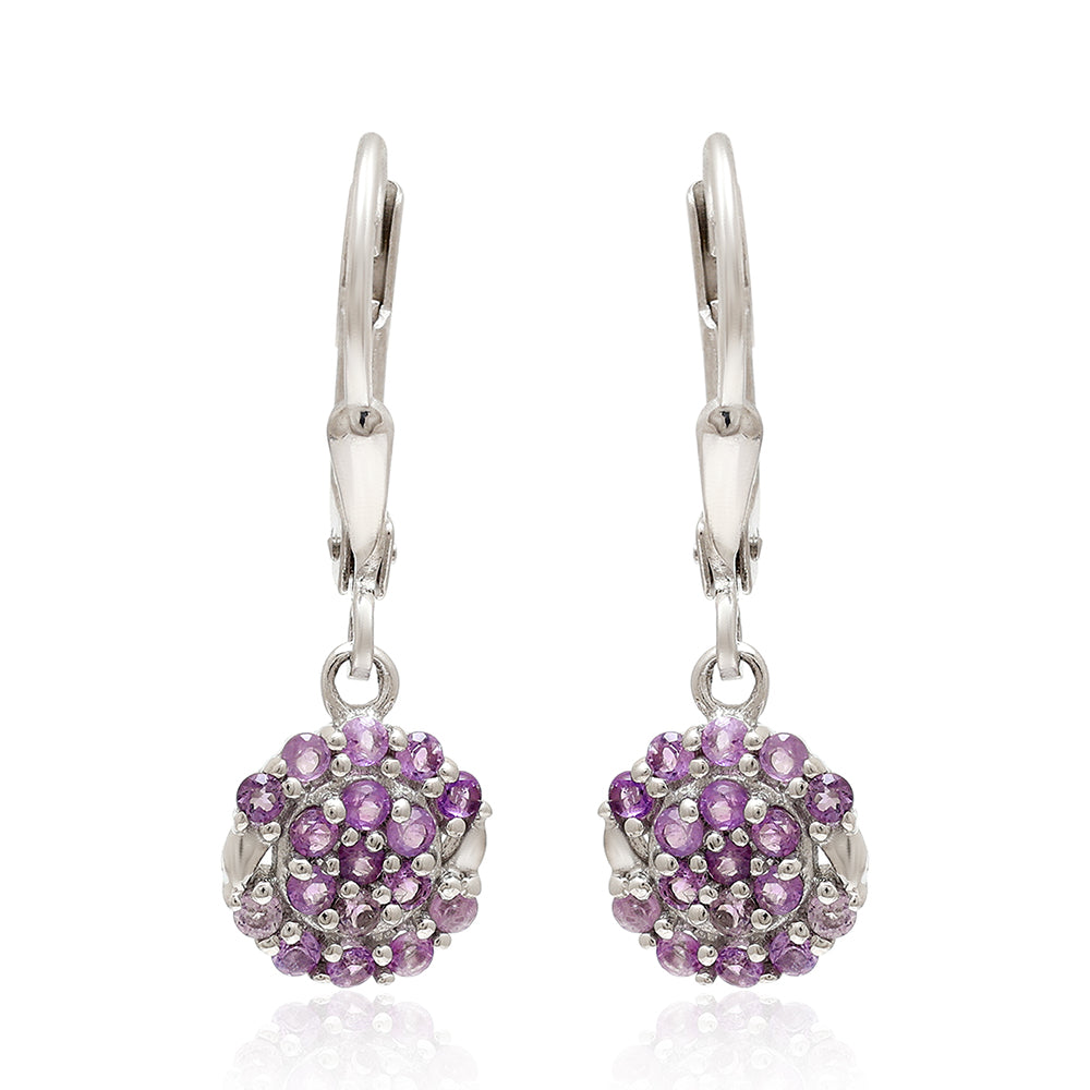 Stříbro 925/1000 - Náušnice s Brazilským Ametystem - Karátové číslo: 0.48. přibližná hmotnost: 1.89 gramů