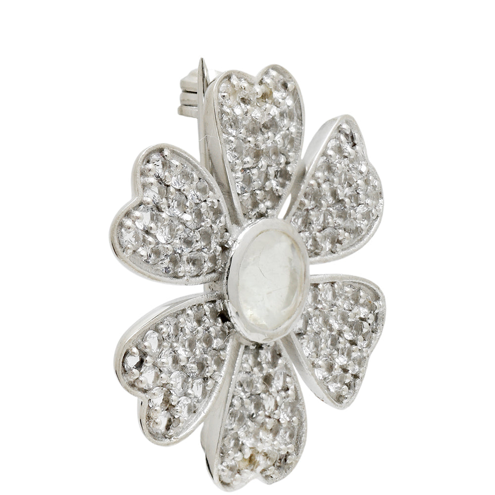 Stříbro 925/1000 - Brož s Duhovým Měsíčním Kamenem a Bílým Topazem - Karátové číslo: 1.88. přibližná hmotnost: 4.3 gramů