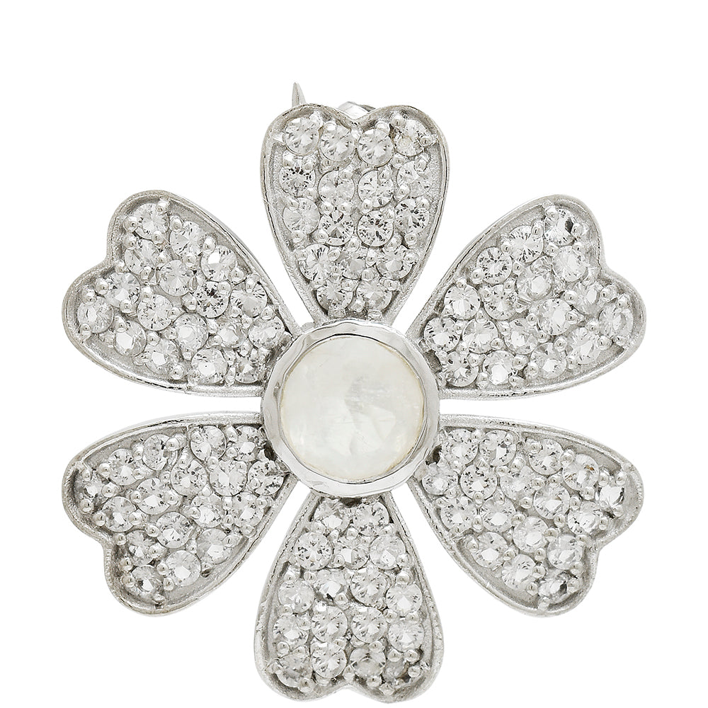 Stříbro 925/1000 - Brož s Duhovým Měsíčním Kamenem a Bílým Topazem - Karátové číslo: 1.88. přibližná hmotnost: 4.3 gramů 2 