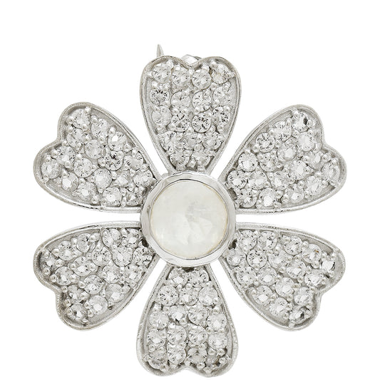 Stříbro 925/1000 - Brož s Duhovým Měsíčním Kamenem a Bílým Topazem - Karátové číslo: 1.88. přibližná hmotnost: 4.3 gramů