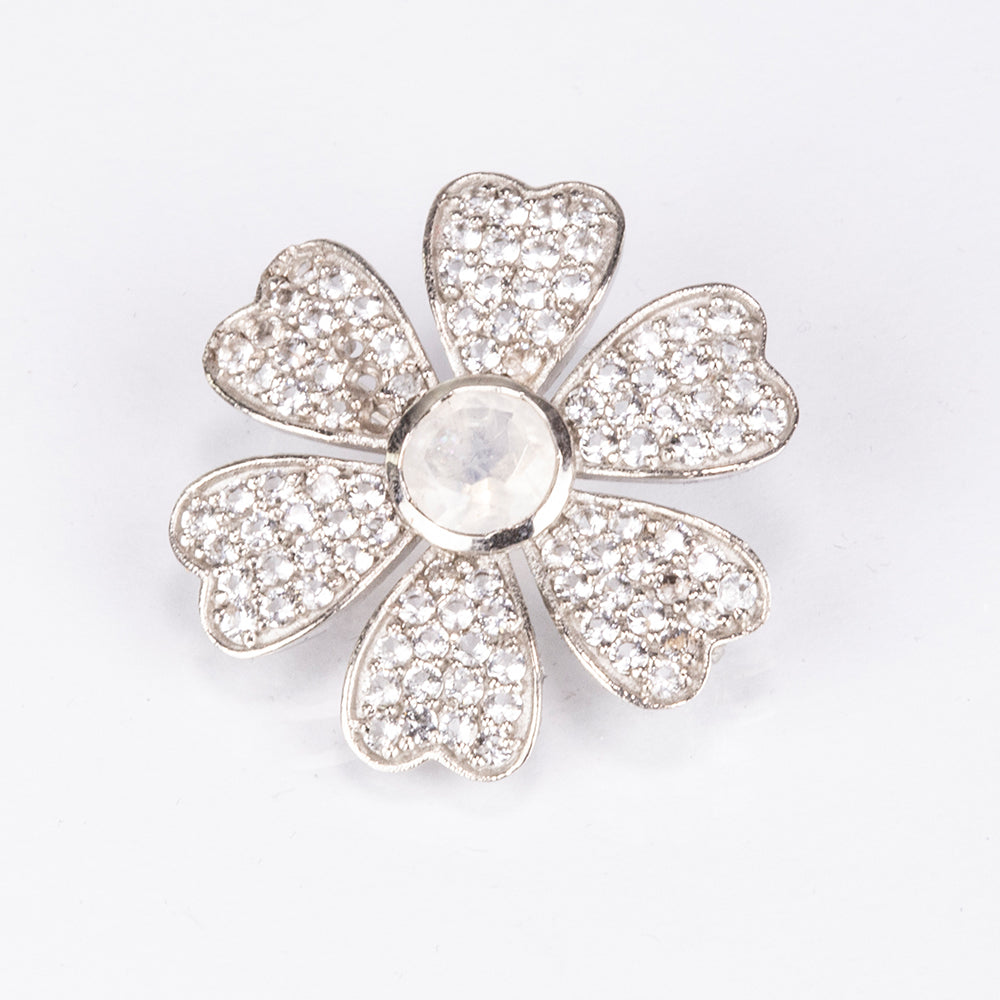 Stříbro 925/1000 - Brož s Duhovým Měsíčním Kamenem a Bílým Topazem - Karátové číslo: 1.88. přibližná hmotnost: 4.3 gramů