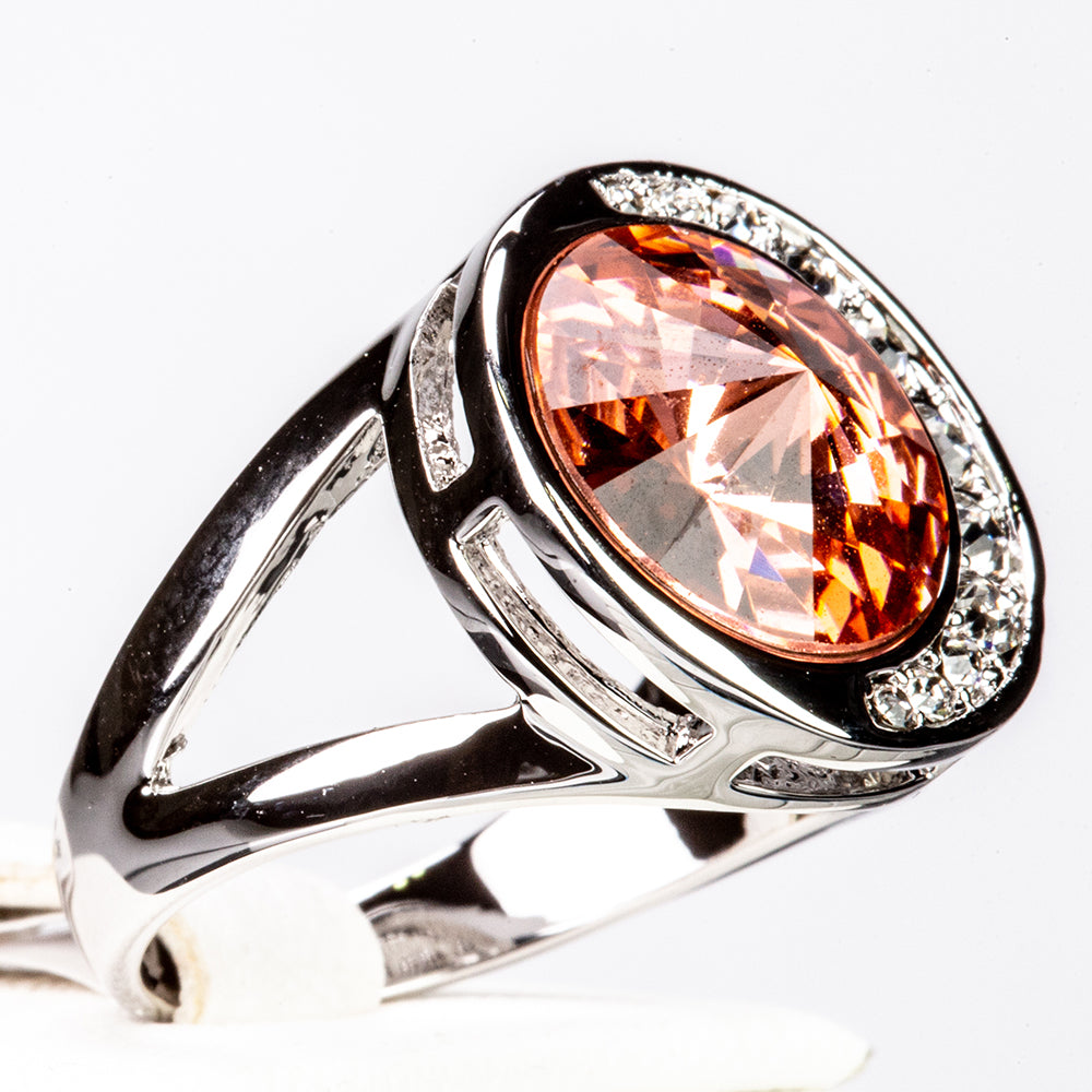 Bílým Zlatem Pozlacený Slitinový Prsten s Červeným Emporia® Křišťálem