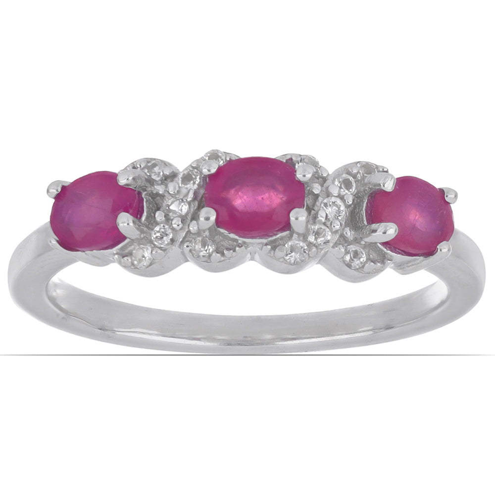 Stříbrný Prsten s Madagaskarským Rubínem a Bílým Topazem 2 