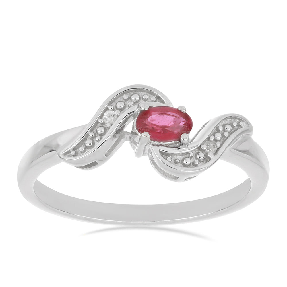 Stříbrný Prsten s Madagaskarským Rubínem a Bílým Topazem 2 