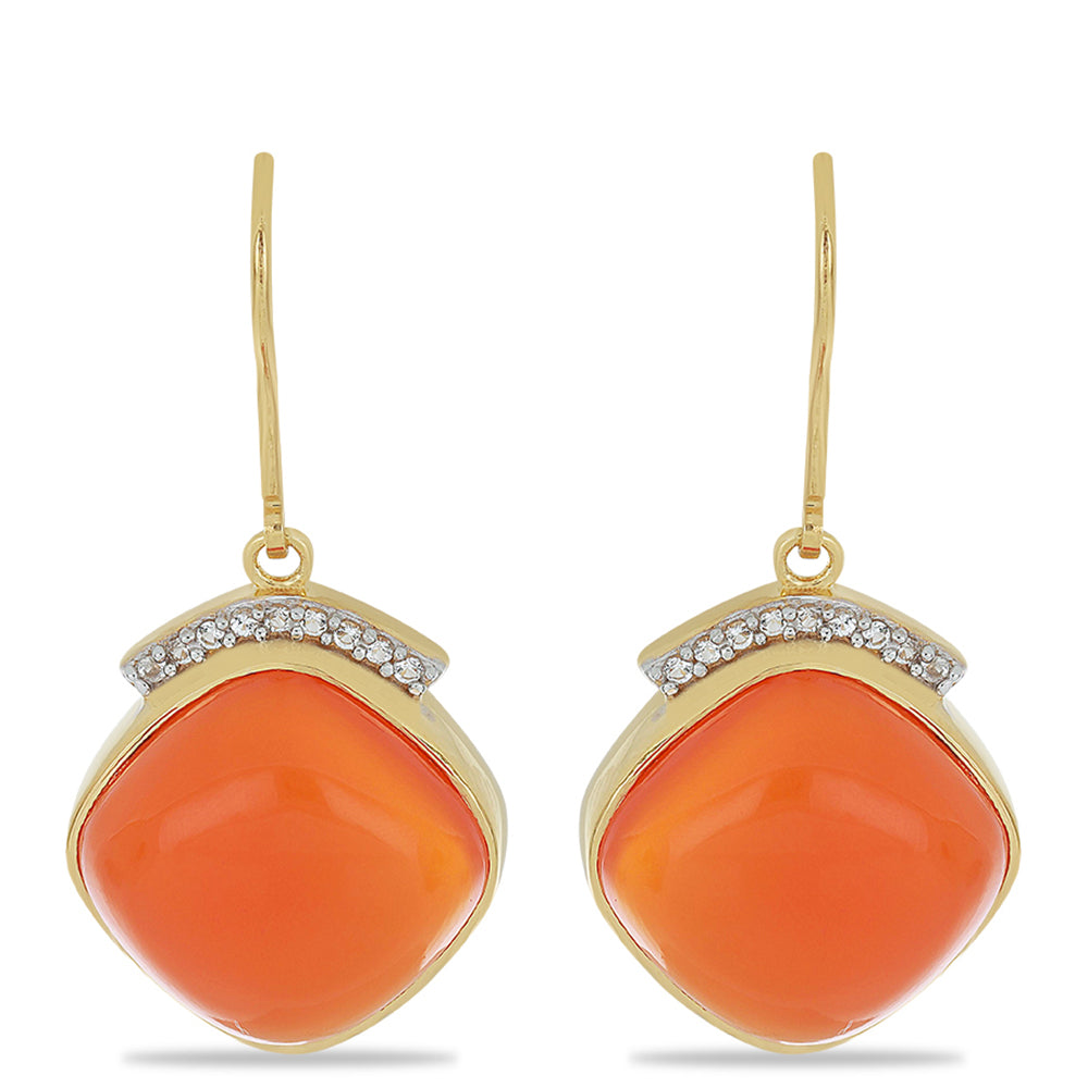 Pozlacené Stříbrné Náušnice s Karneolem z Tagebau a Bílým Topazem