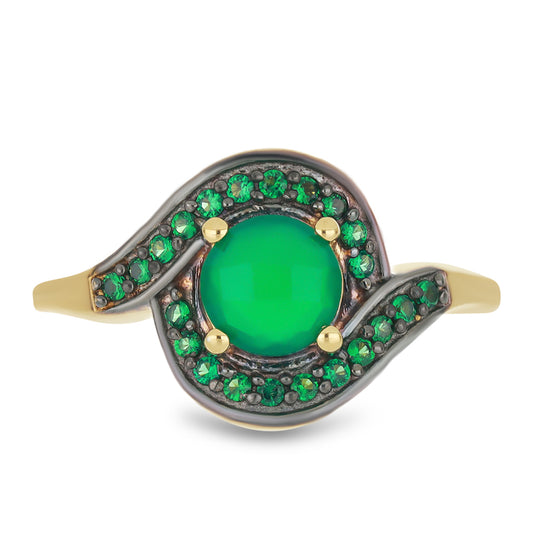 Pozlacený Stříbrný Prsten se Zeleným Achátem