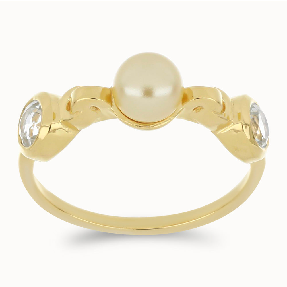 Pozlacený Stříbrný Prsten s Jihomořskou Zlatou Perlou a Bílým Topazem