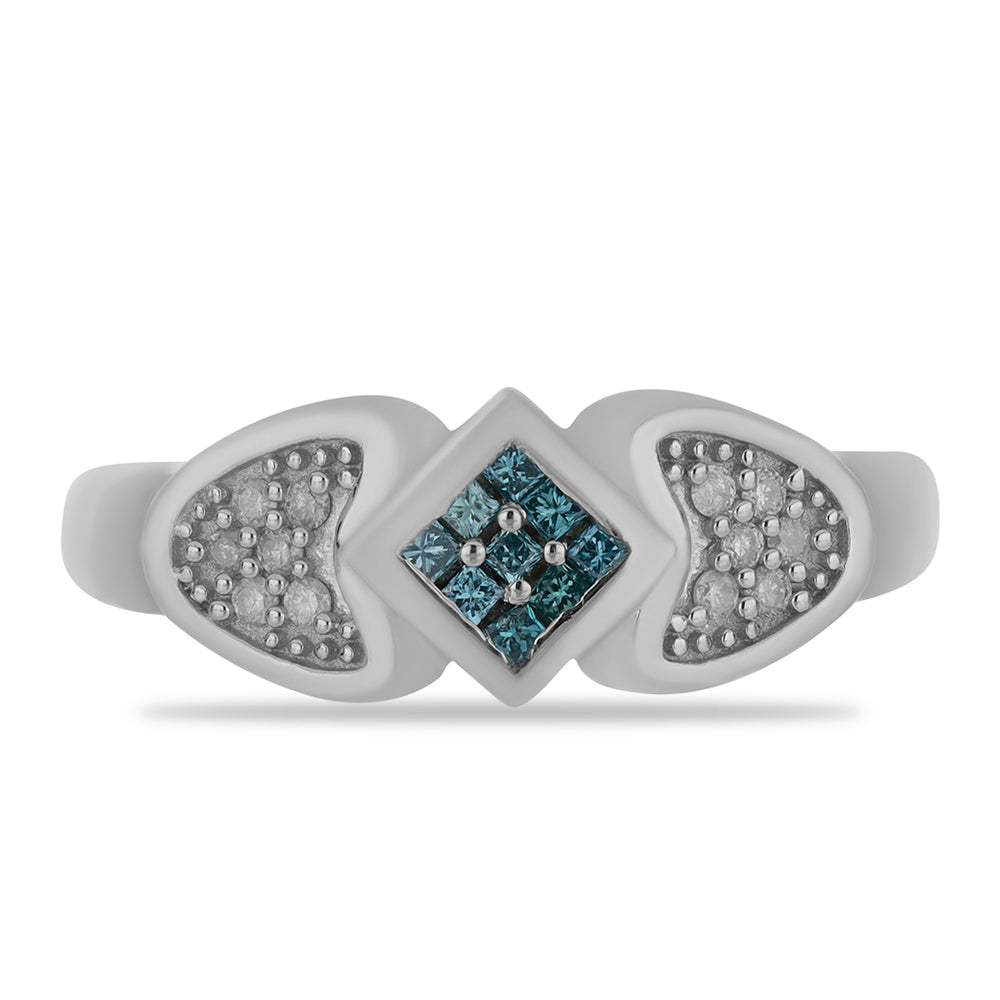 Stříbrný Prsten s Modrým Diamantem a Bílým Diamantem 1 